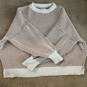 Aerie Brown and White Striped Sweater